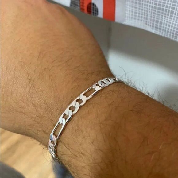 Men’s 925 Sterling Silver Figaro Chain Bracelet Unisex - Picture 8 of 10